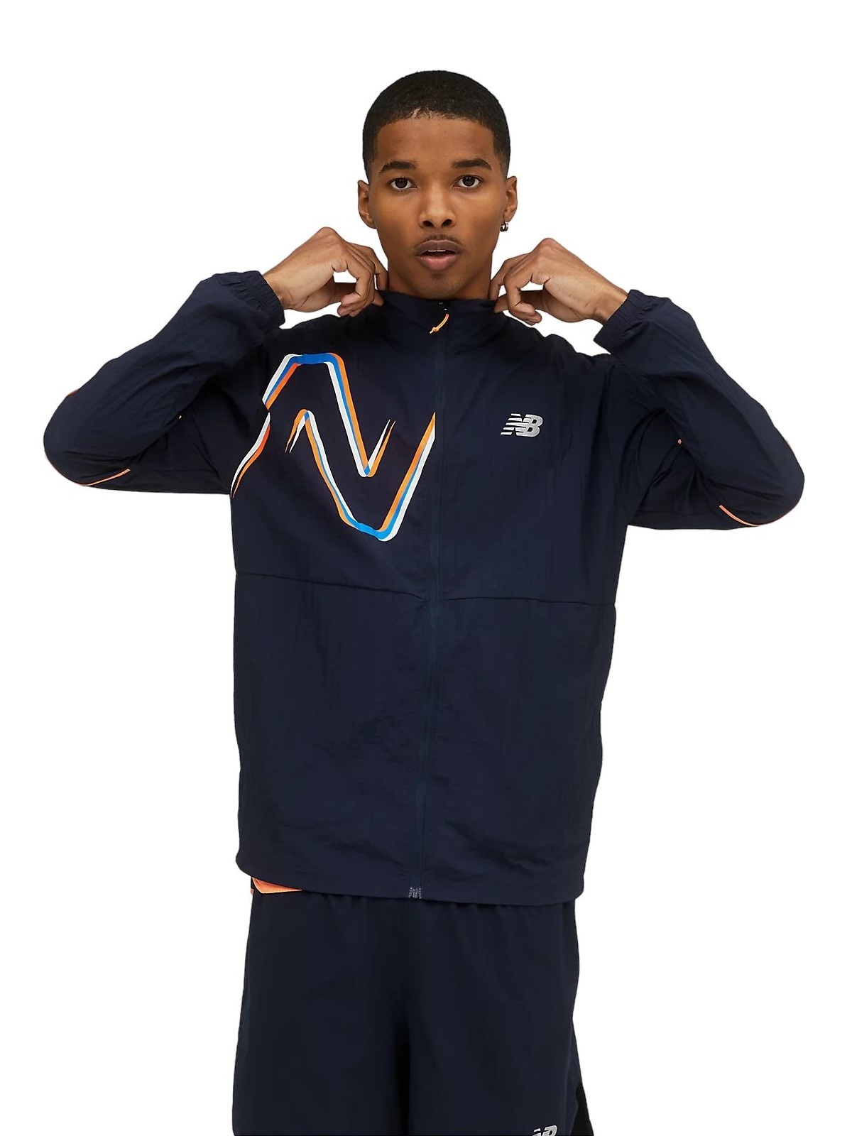 фото Ветровка мужская new balance printed impact run jacket синяя l