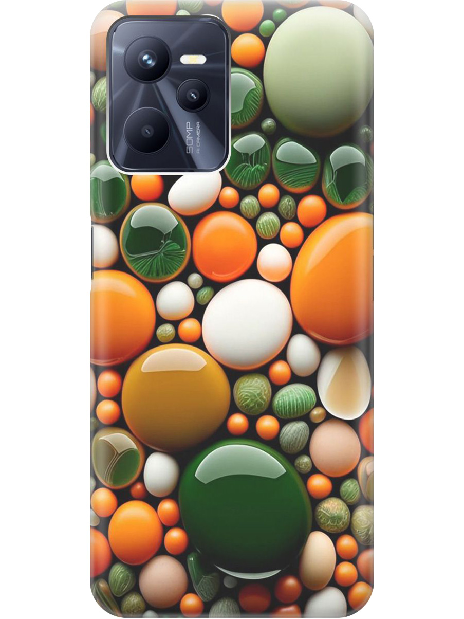 

Силиконовый чехол на Realme C35 с принтом "Оранжевые и зеленые камушки", Прозрачный;оранжевый;зеленый, 741744641