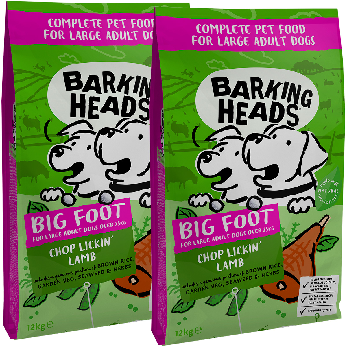 

Сухой корм для собак крупных пород Barking Heads с ягненком и рисом, 2 шт по 12 кг
