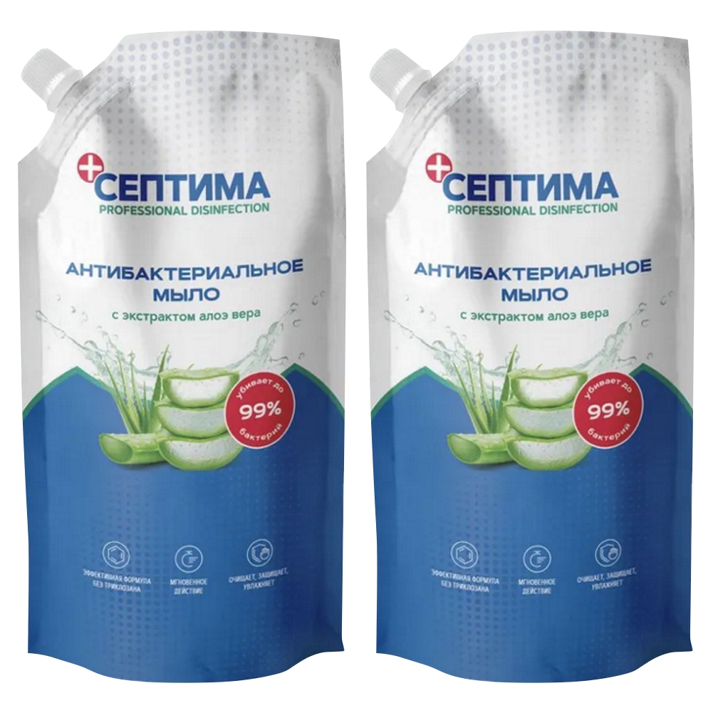 Комплект Антибактериальное мыло Септима с экстрактом алоэ вера дой-пак 1 литр х 2 шт