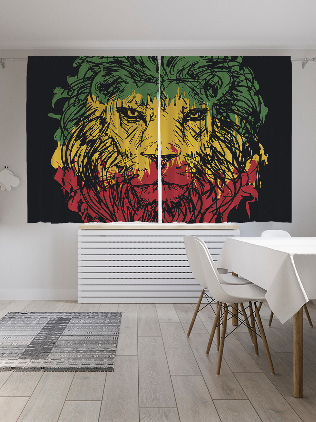 фото Фотошторы короткие joyarty трехцветный лев, сатен, 290x180 см