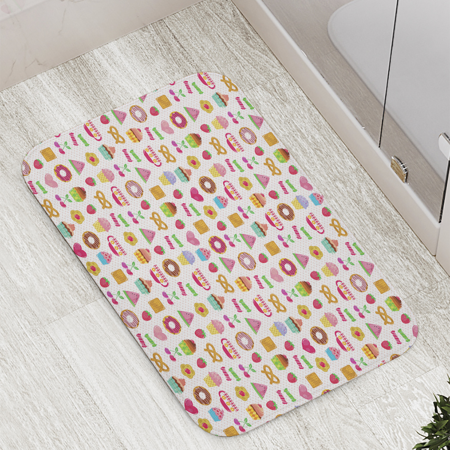 

Коврик противоскользящий JoyArty "Сладости к чаю" для ванной, сауны, бассейна, 77х52 см, Сладости к чаю