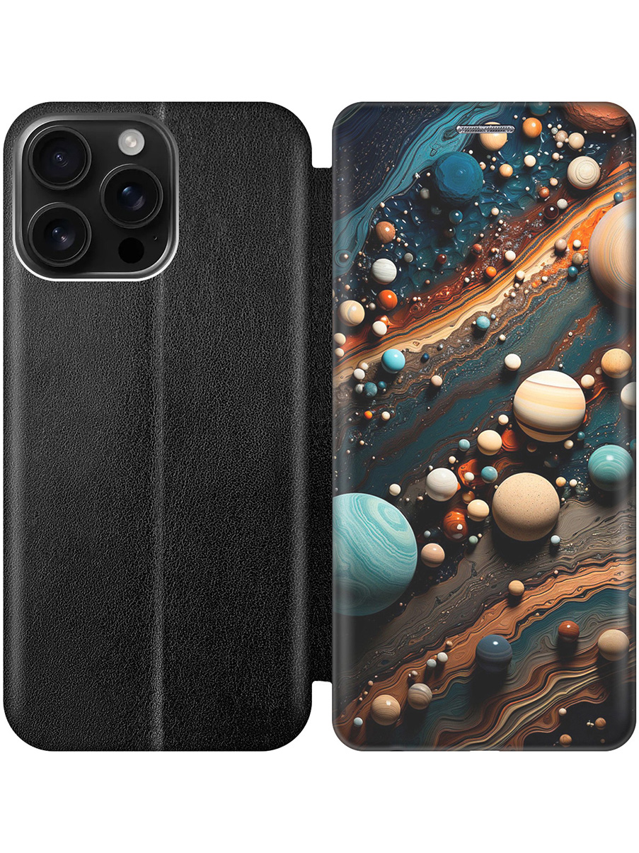 

Чехол-книжка на Apple iPhone 16 Pro Max с принтом "Шары на мраморном полу" черный, Черный;желтый;голубой, 785198331