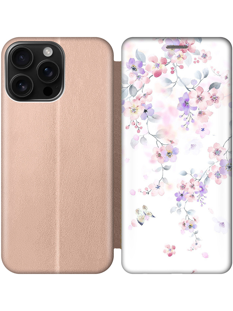 

Чехол-книжка на Apple iPhone 16 Pro Max с принтом "Акварельные цветы вишни" золотой, Золотистый;белый;розовый;фиолетовый, 785198322
