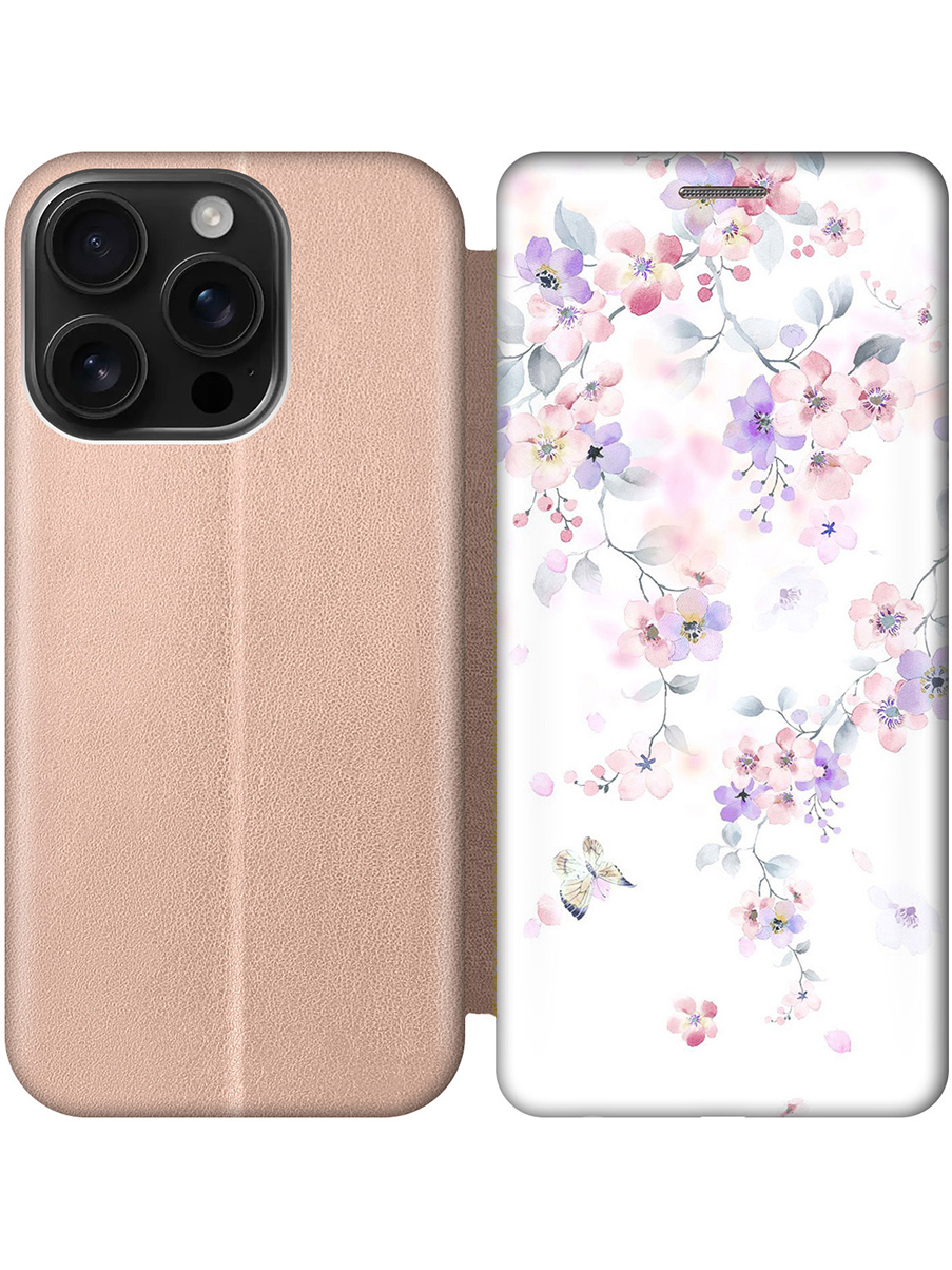 

Чехол-книжка на Apple iPhone 16 Pro с принтом "Акварельные цветы вишни" золотой, Золотистый;белый;розовый;фиолетовый, 785197722
