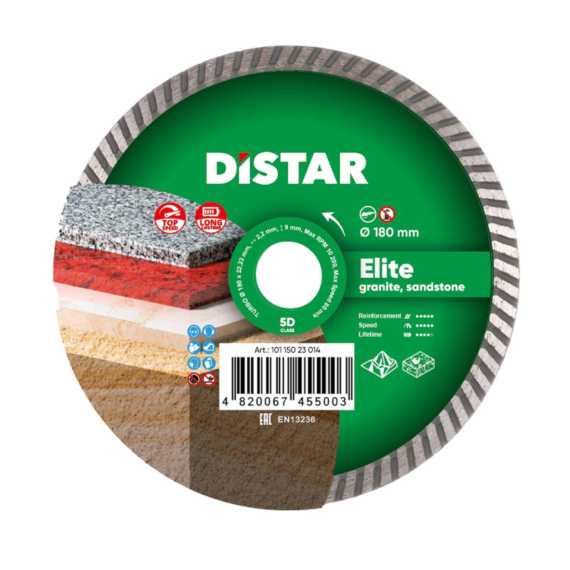 Диск алмазный отрезной по граниту и мрамору Distar 1A1R Turbo 180 мм Elite диск metabo turbo алмазный универсальный 230x22 2mm 628554000