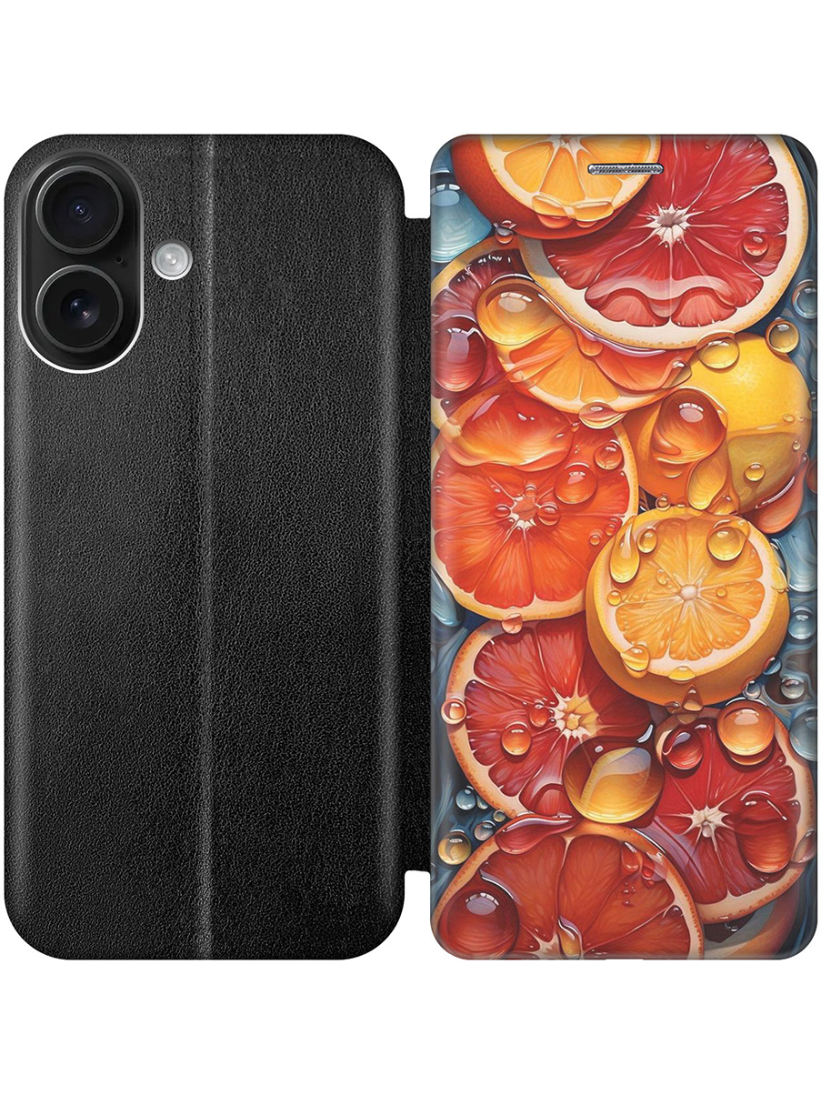 

Чехол-книжка на Apple iPhone 16 с принтом "Сочные апельсины в каплях" черный, Черный;красный;оранжевый, 785196531