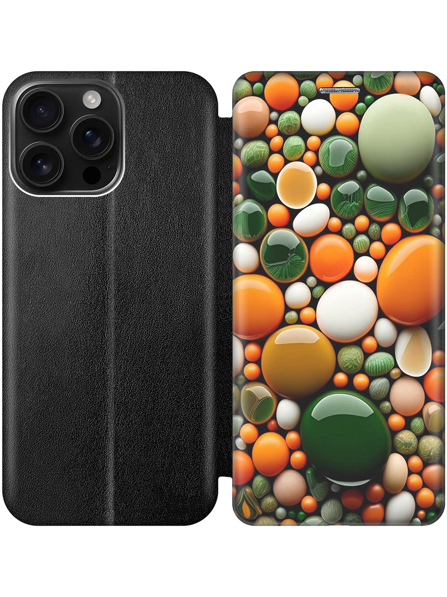 

Чехол-книжка на Apple iPhone 16 Pro Max с принтом "Оранжевые и зеленые камушки" черный, Черный;оранжевый;зеленый, 785198341