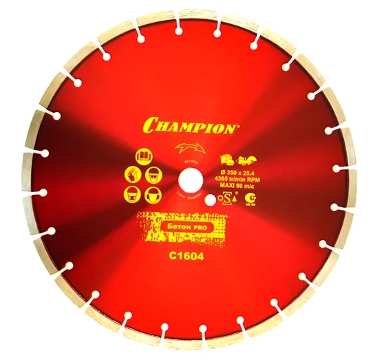 Диск алмазный Champion Concremax ST 350/25.4/10 (бетон) диск алмазный champion c1628 бетон pro 600 25 4 10 4 concremax 13л с бетон отвержд ж б с
