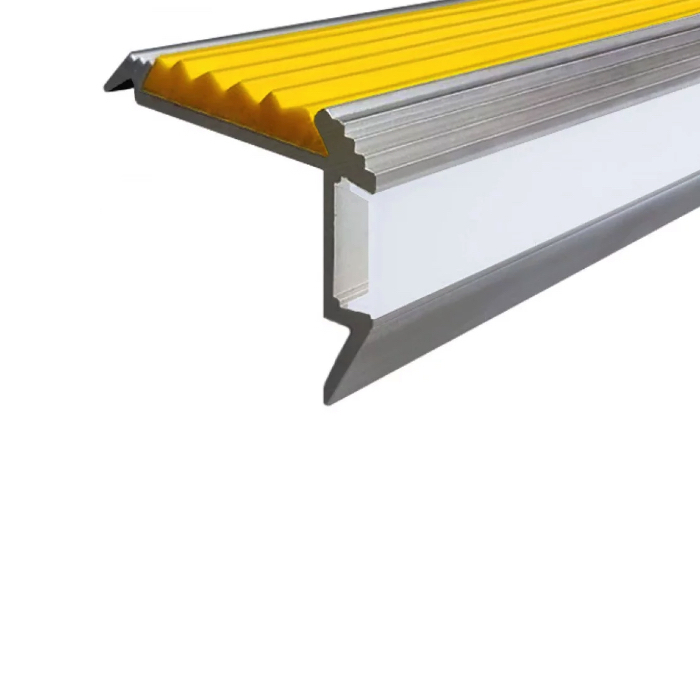 фото Алюминиевый угол-порог с экраном для подсветки ступеней, вставки желтый 2м, 10 шт safetystep