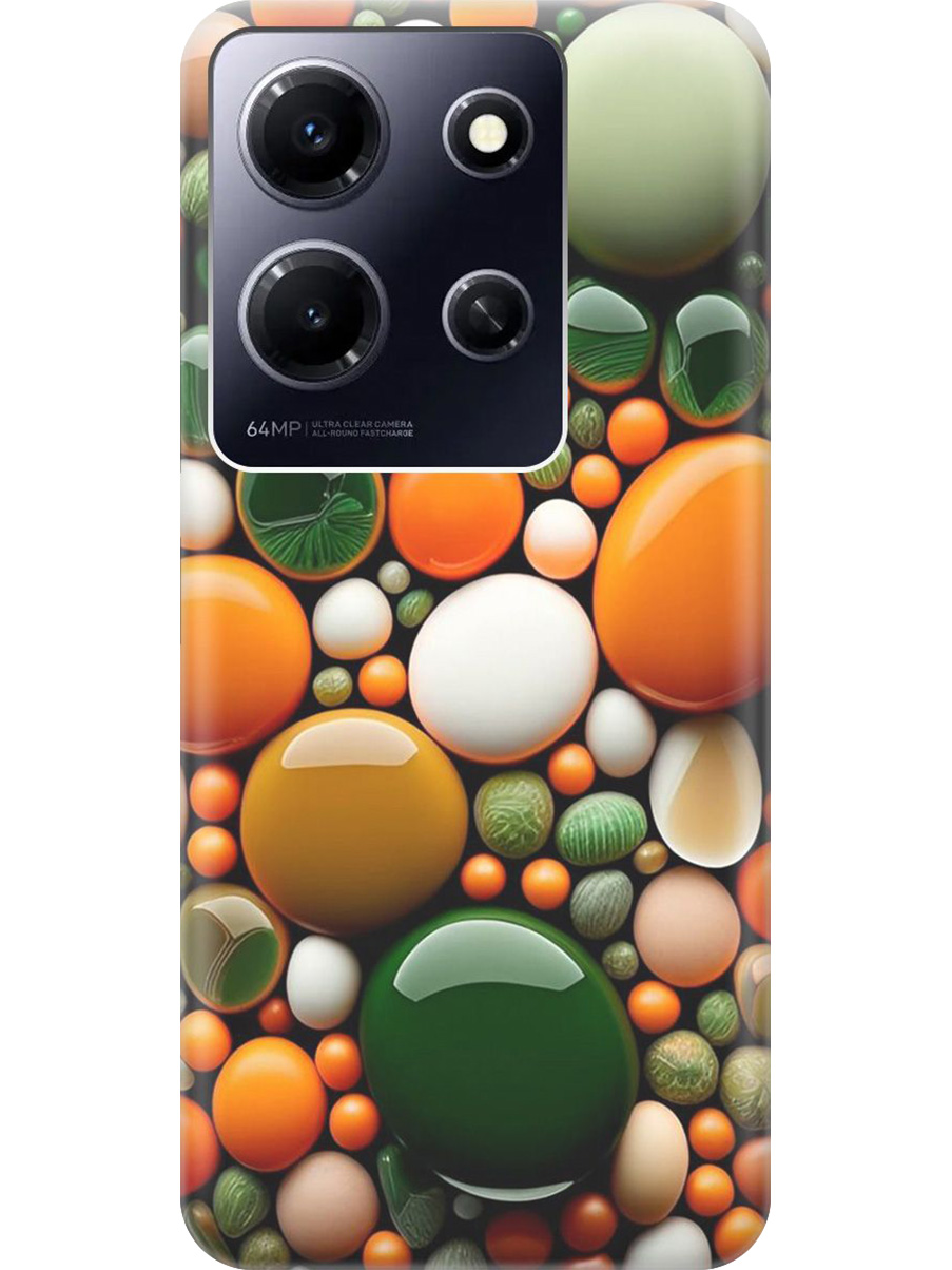 

Силиконовый чехол на Infinix Note 30i с принтом "Оранжевые и зеленые камушки", Прозрачный;оранжевый;зеленый, 772564241