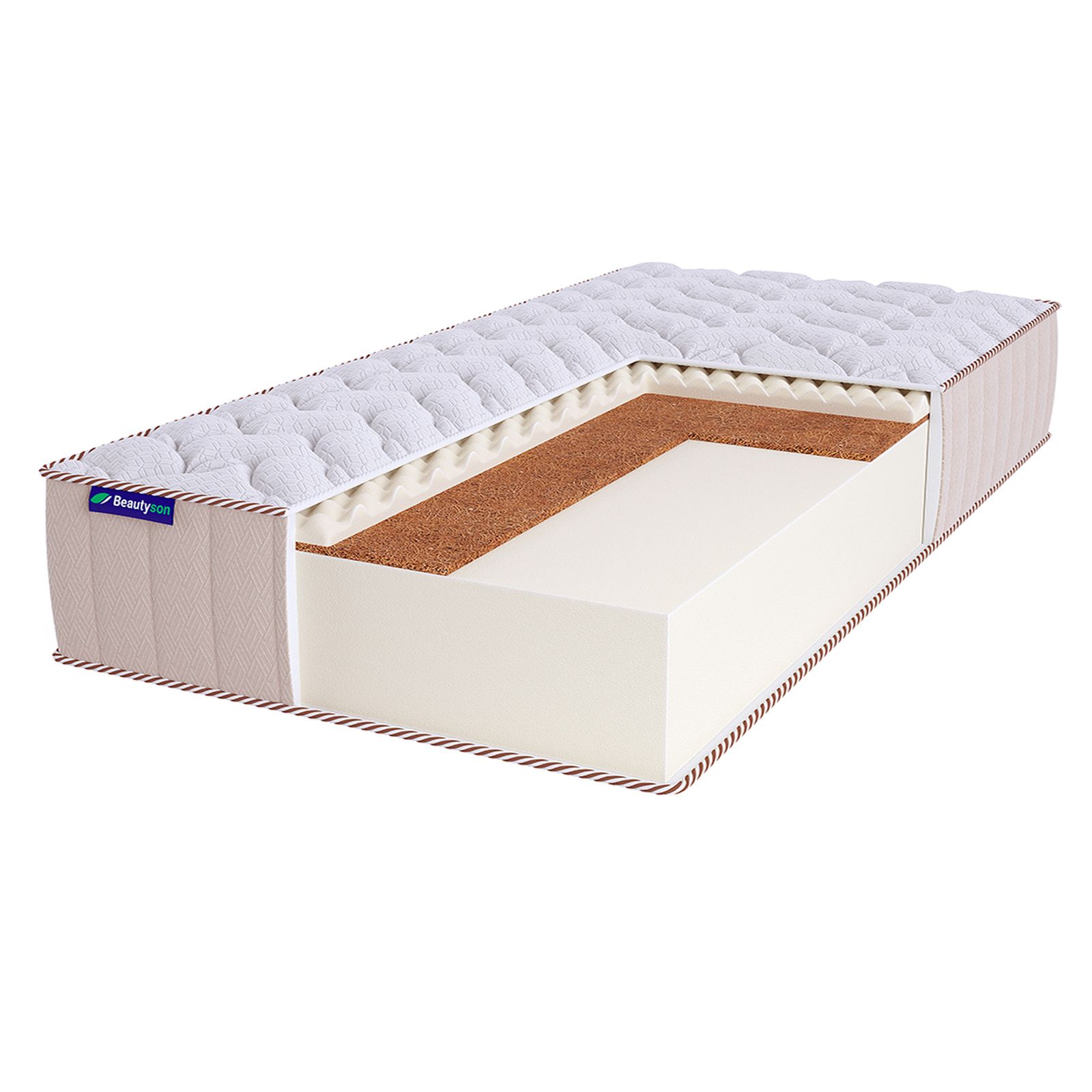 

Матрас двуспальный / BeautySon Roll FOAM 21 Cocos Sens LUX / Бесклеевой / 160x200 / 25 см, Roll FOAM 21 Cocos Sens LUX