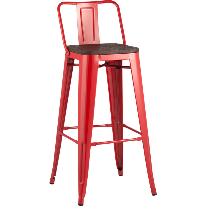 фото Стул барный tolix со спинкой красный глянцевый + темное дерево stool group
