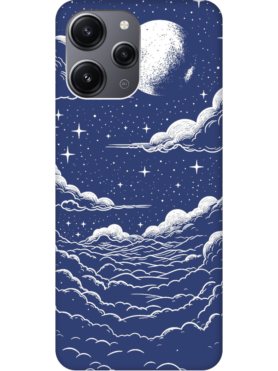 

Силиконовый чехол на Xiaomi Redmi 12 с принтом "Луна и облака" матовый синий, Синий;черный;белый, 772621741