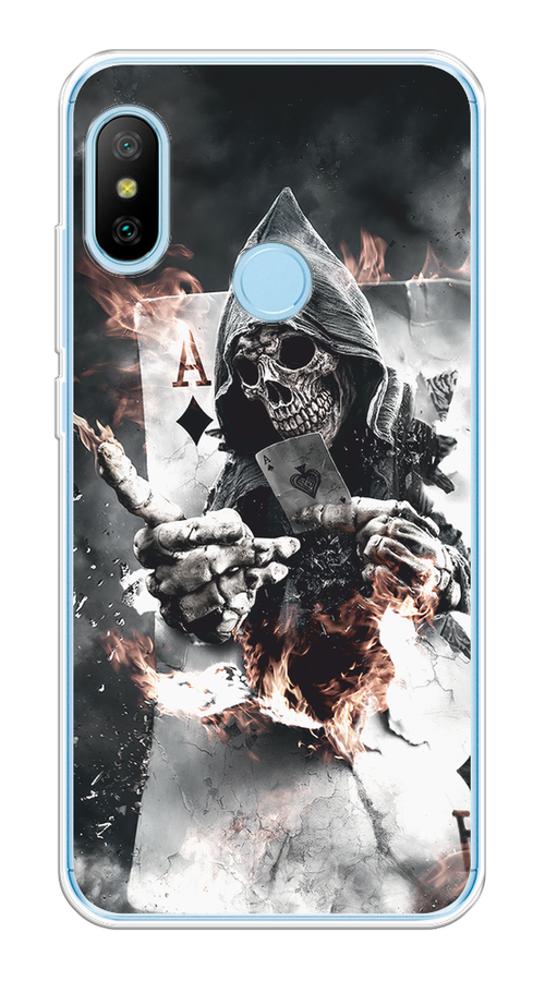 

Чехол на Xiaomi A2 Lite/Redmi 6 Pro "Карты черепа в капюшоне", Белый;серый, 34250-1