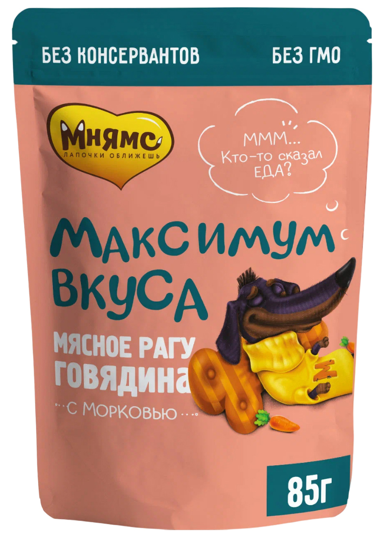 

Влажный корм для собак Мнямс Максимум вкуса мясное рагу, говядина и морковь, 24 шт по 85 г