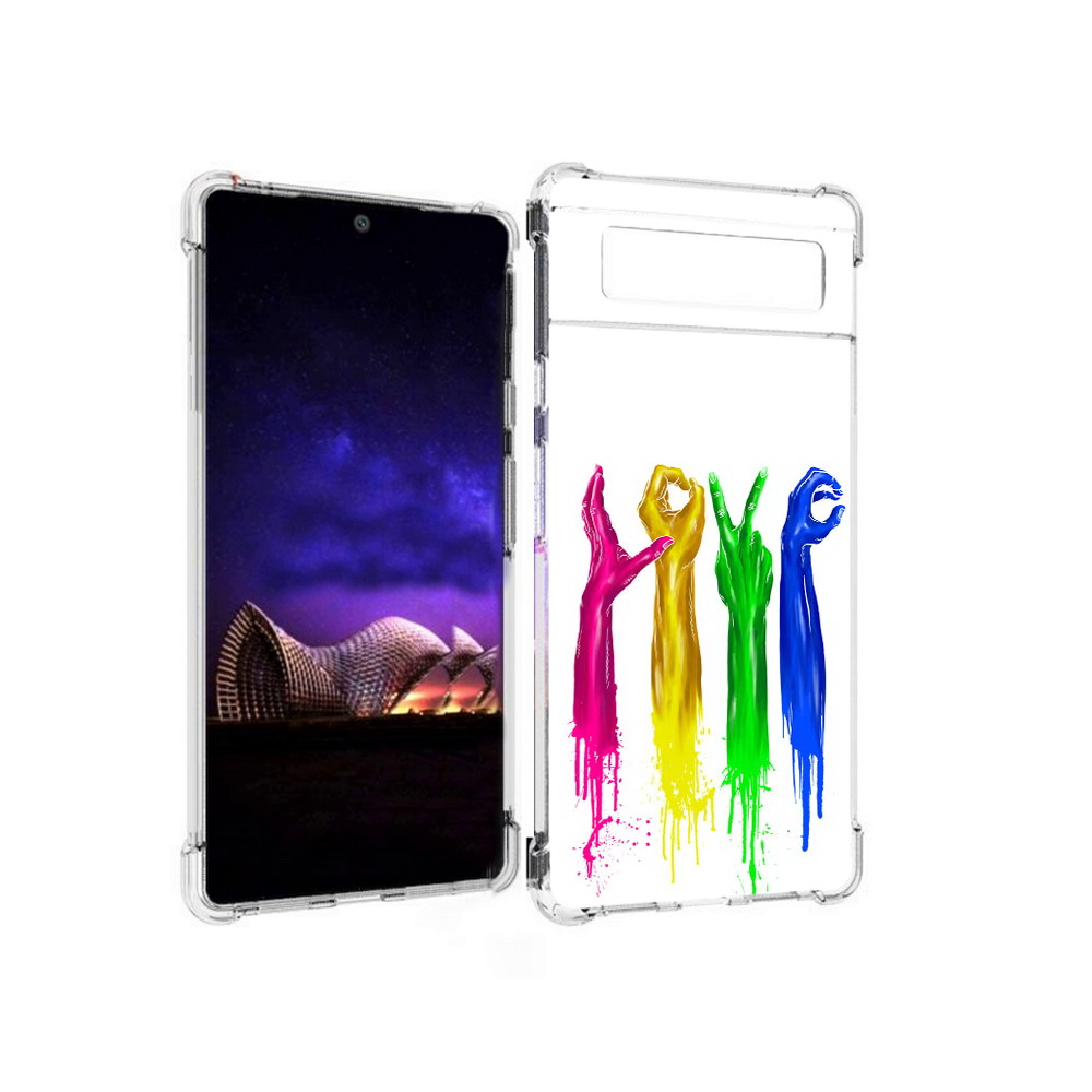 

Чехол MyPads Tocco для Google Pixel 6 яркие руки love, Прозрачный, Tocco
