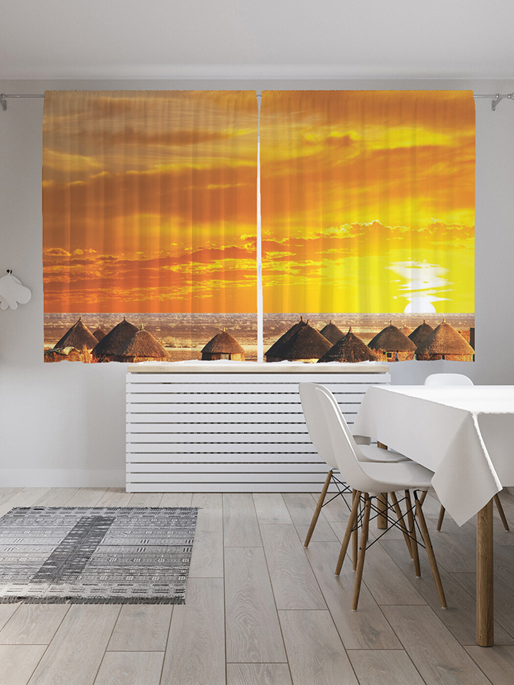 

Фотошторы короткие JoyArty Пляжный поселок, сатен, 290x180 см