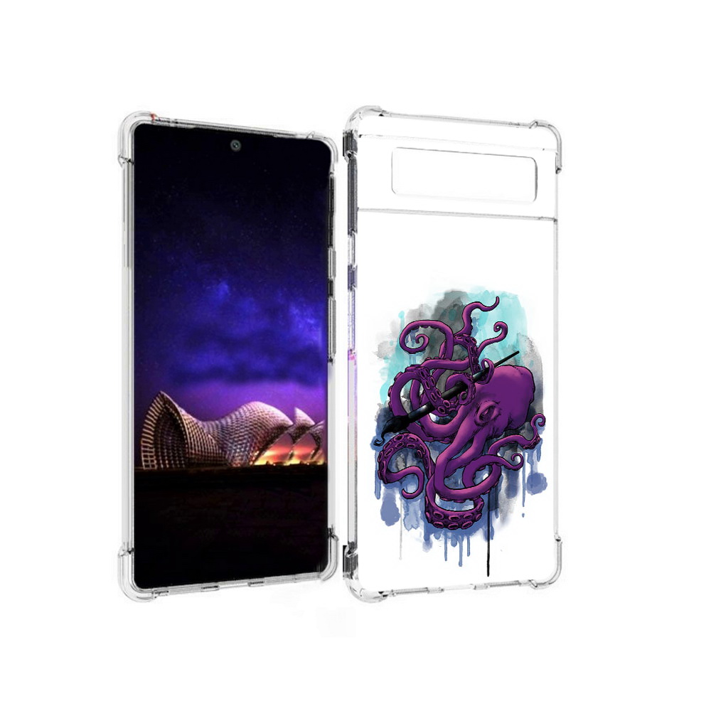 

Чехол MyPads Tocco для Google Pixel 6 фиолетовый осьминог, Прозрачный, Tocco