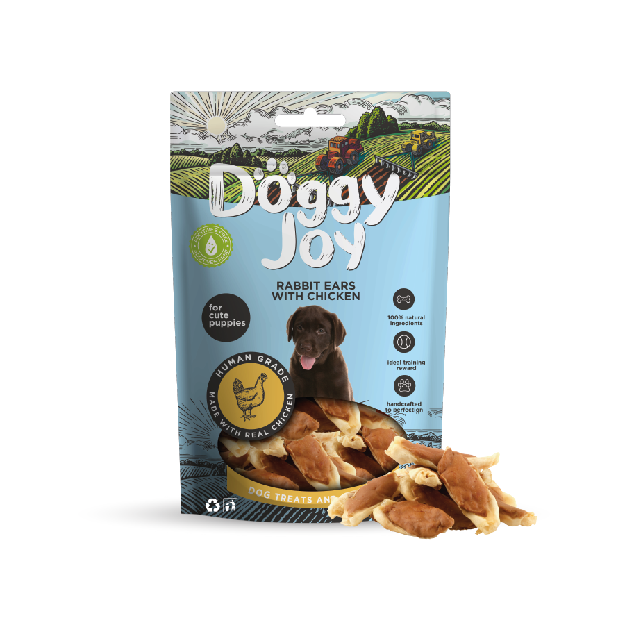 Лакомство для щенков Doggy Joy Кроличьи ушки с курицей, 90 г