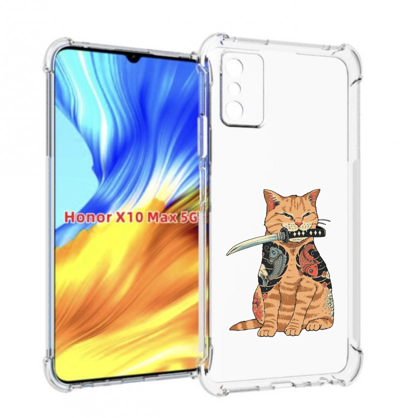 

Чехол MyPads кот-с-катаной для Honor X10 Max, Прозрачный, Tocco