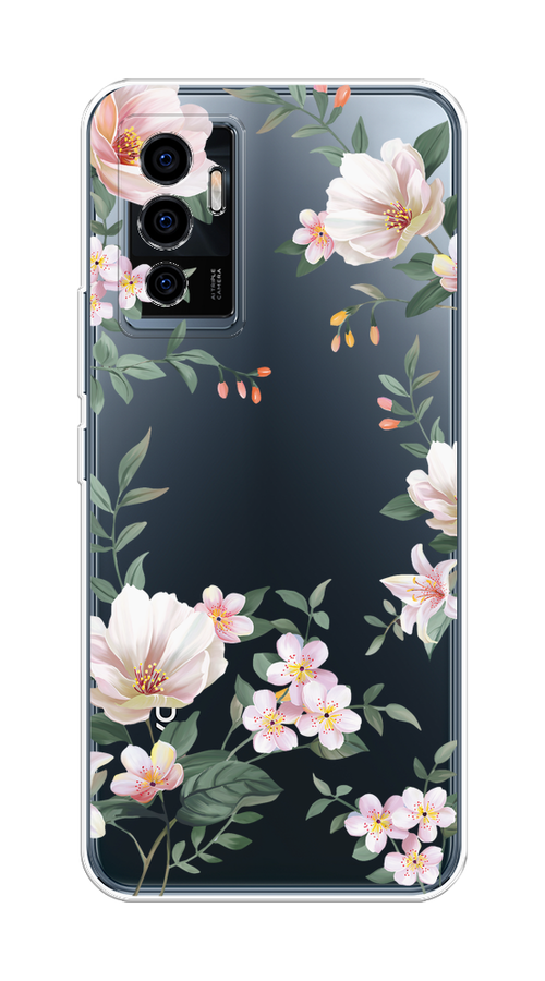 

Чехол на Vivo V23e/Y75 4G "Beautiful white flowers", Бежевый;зеленый, 267050-1