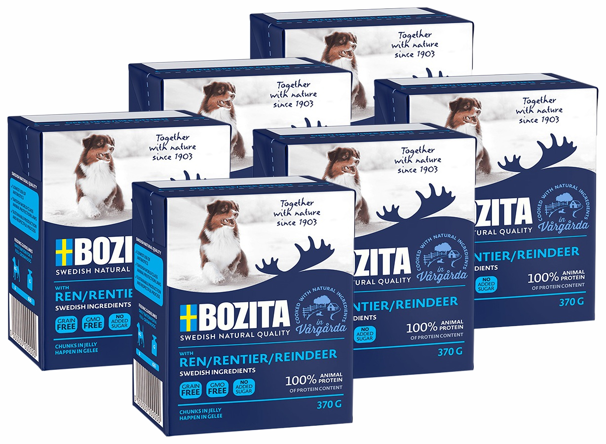

Влажный корм для собак Bozita Reindeer кусочки в желе с оленем, 6 шт по 370 г
