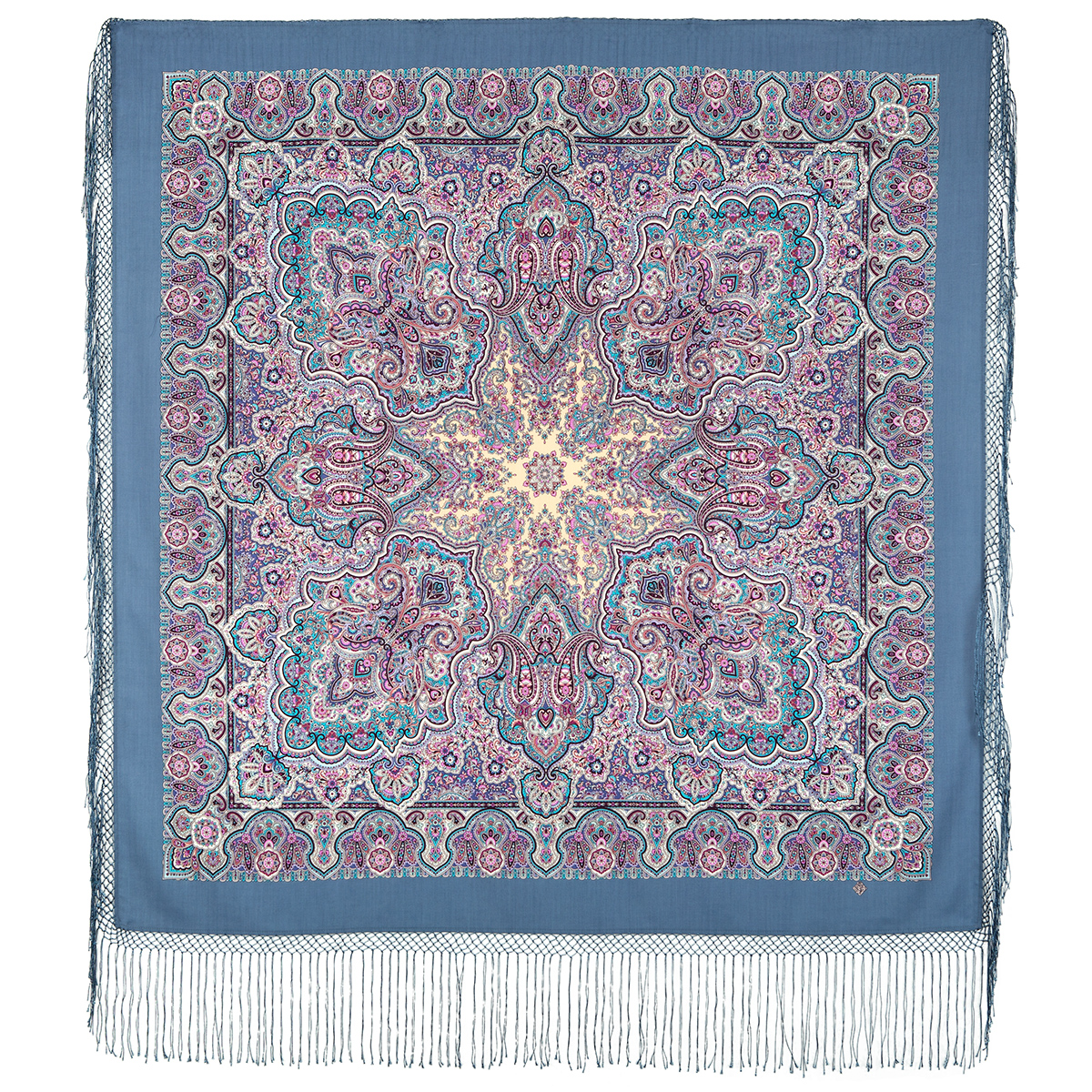 Платок женский Павловопосадский платок 1781 голубой, 148х148 см