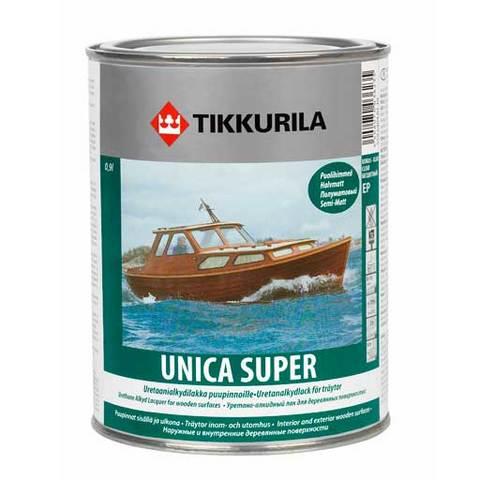 фото Лак tikkurila unica super уретано-алкидный полуматовый бесцветный 0,9 л