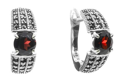

Серьги из серебра с гранатом/марказитом Марказит HE1454-granat-mr, HE1454-granat-mr