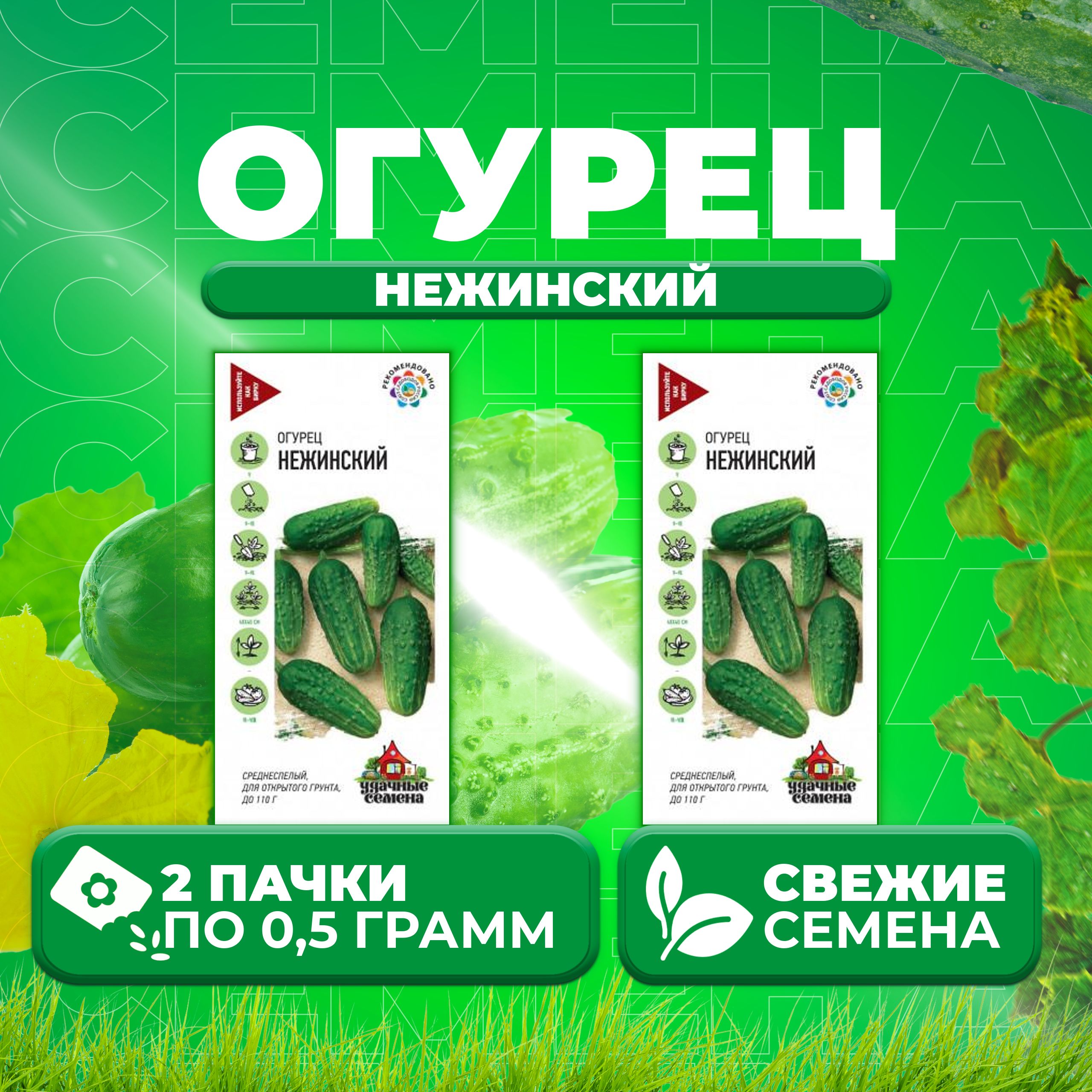 

Семена огурец Нежинский Удачные семена 191021267-2 2 уп., 191021267