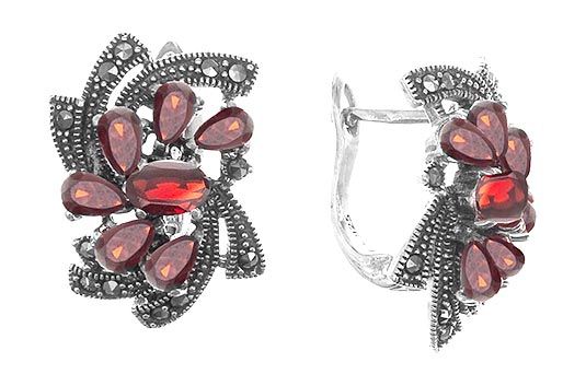 

Серьги из серебра с гранатом/марказитом Марказит HE878-granat-mr, HE878-granat-mr