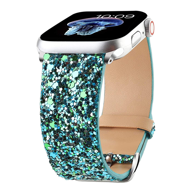 

Женский блестящий кожаный ремешок для Apple Watch 42/44/45/49 мм Пианел Green, Зеленый