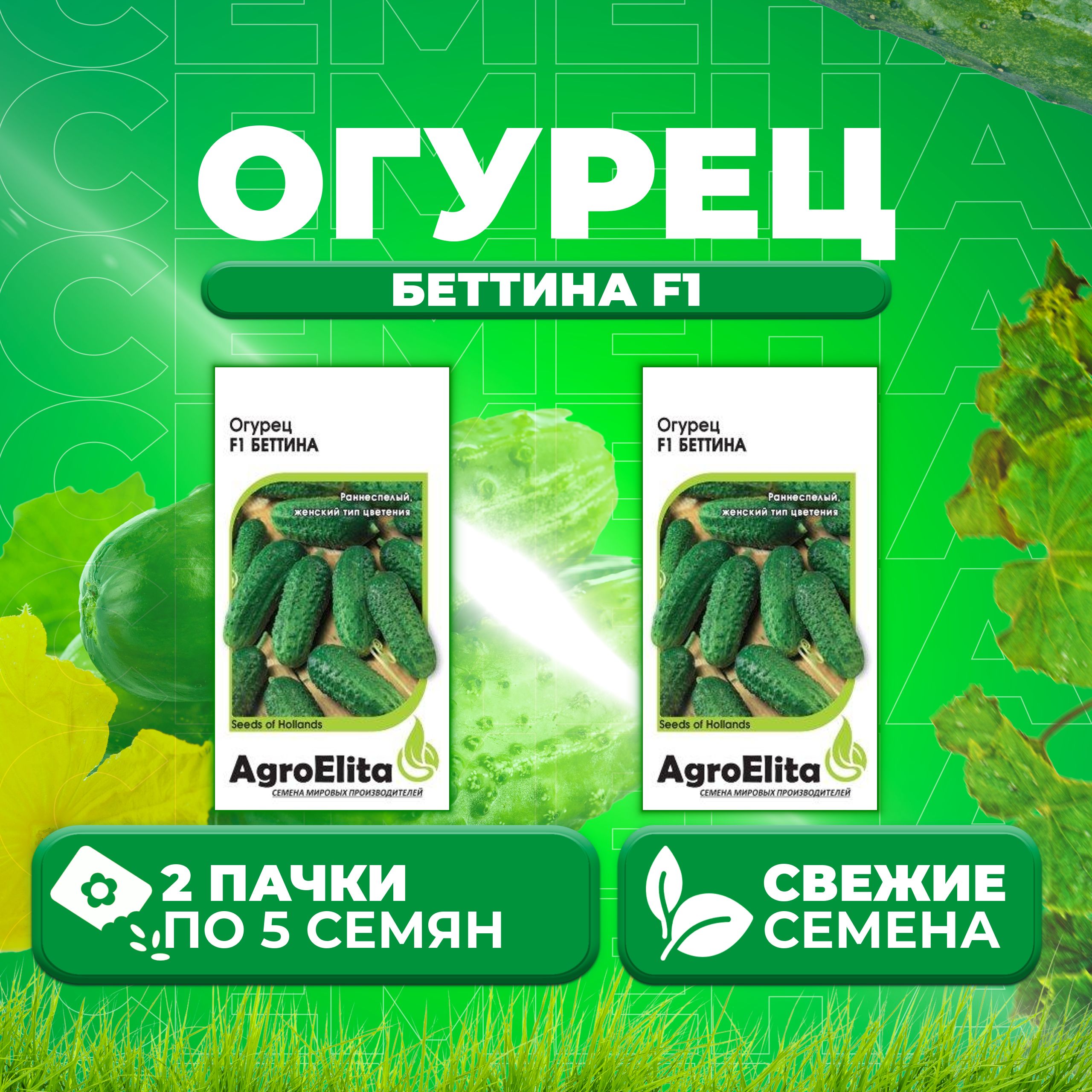 

Семена огурец Беттина F1 AgroElita 11000363-2 2 уп., 11000363