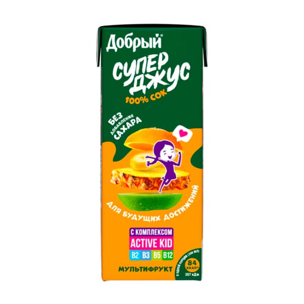 

Сок для детей Добрый Супер Джус Active kid мультифрукт с 3 лет 200 мл
