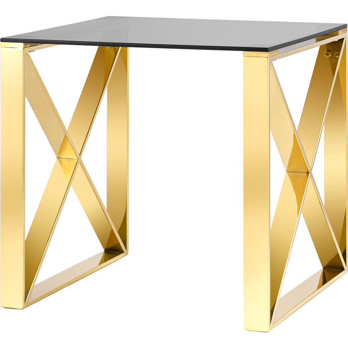 фото Журнальный столик 55*55 кросс, стекло smoke, сталь золото stool group
