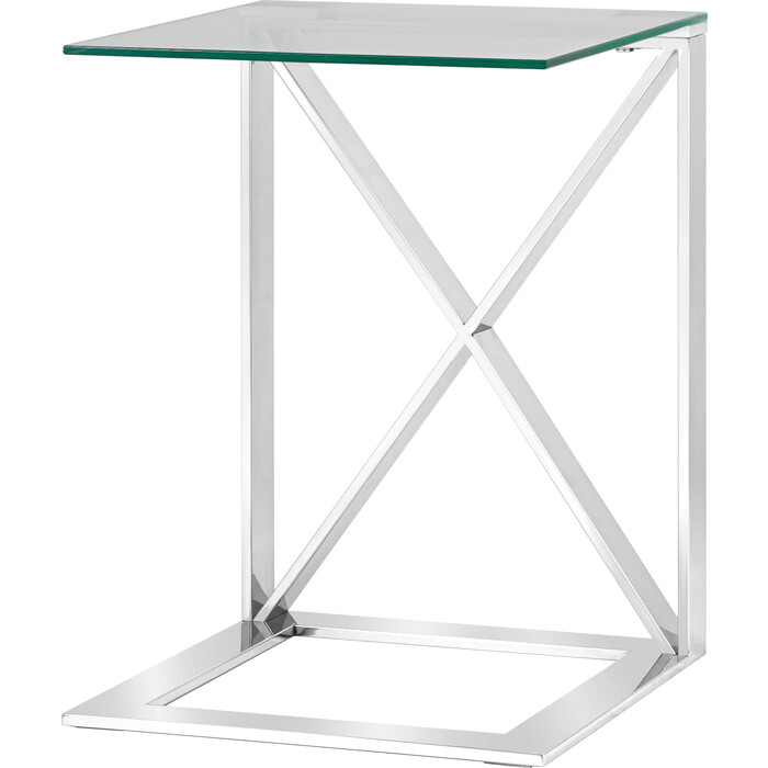 фото Журнальный столик 40*40 кросс, прозрачное стекло, сталь серебро stool group