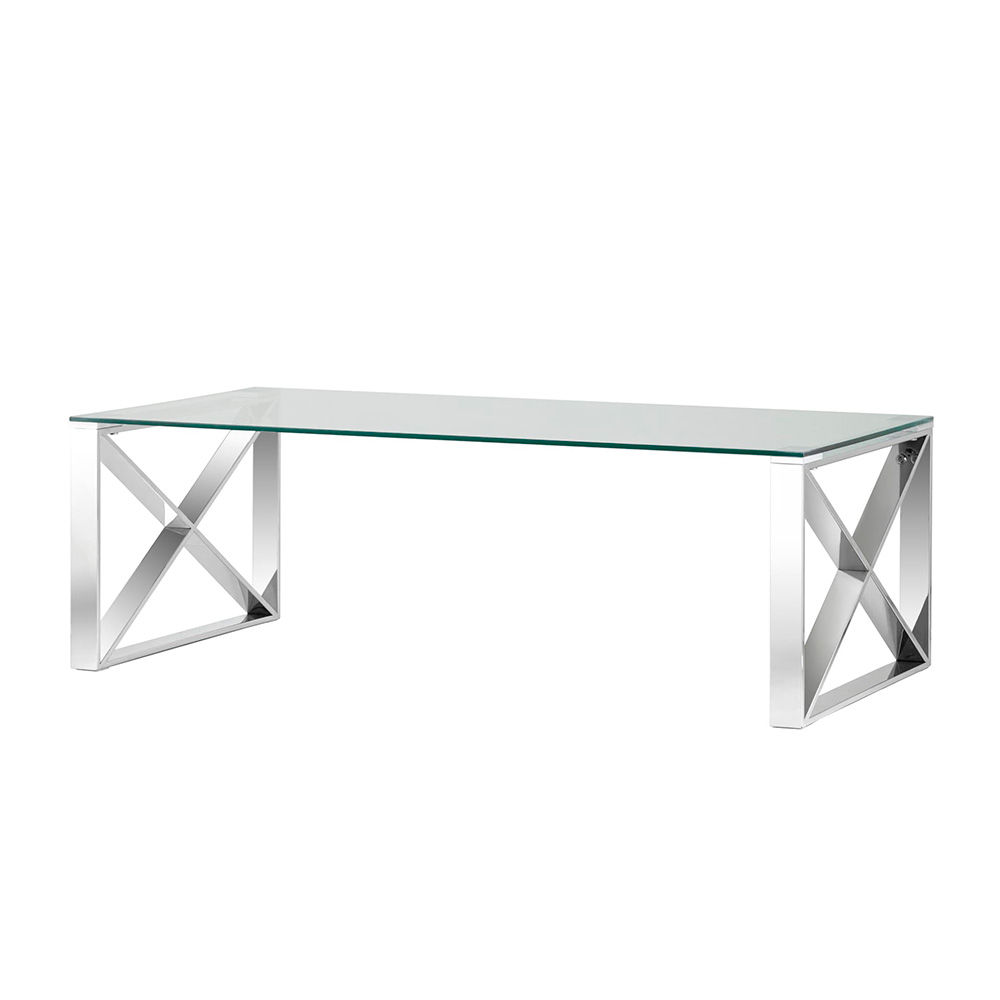фото Журнальный стол 120*60 кросс, прозрачное стекло, сталь серебро stool group