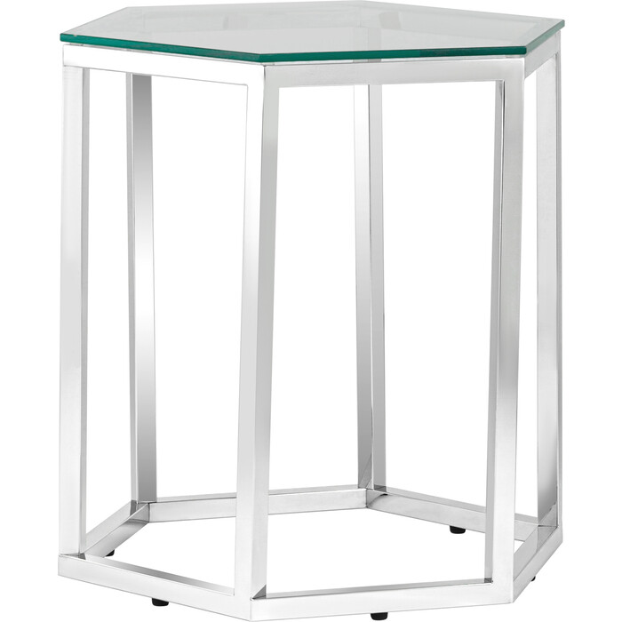 фото Журнальный столик гекс, прозрачное стекло, сталь серебро stool group