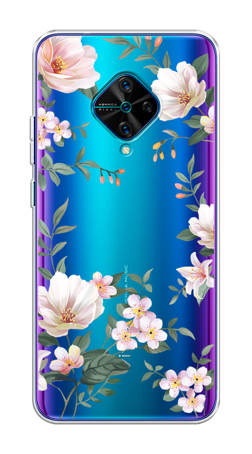 

Чехол на Vivo V17/Y9s "Beautiful white flowers", Бежевый;зеленый, 262450-1