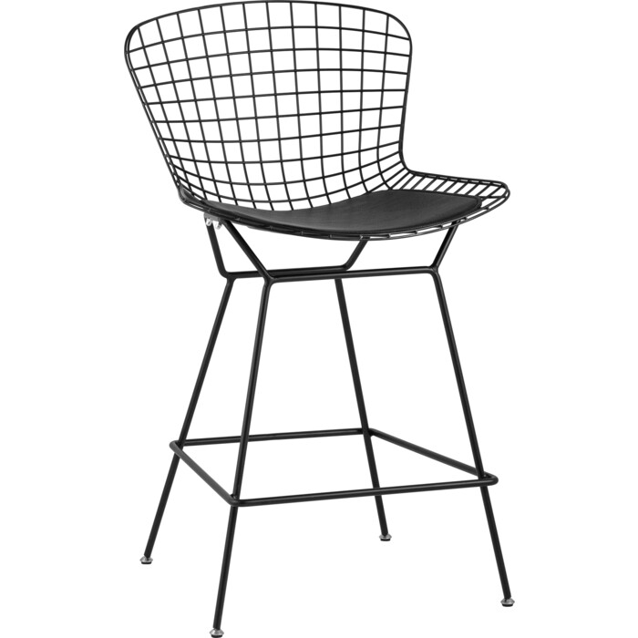 фото Стул полубарный с низкой спинкой bertoia, черный, с черной подушкой stool group