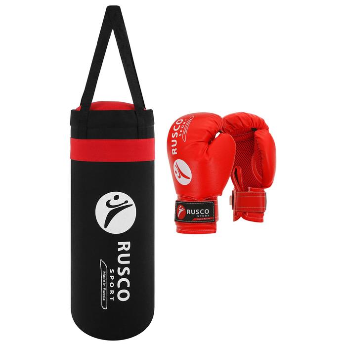 Набор боксерский для начинающих RUSCO SPORT: мешок + перчатки, цвет черный/красный (4 OZ)