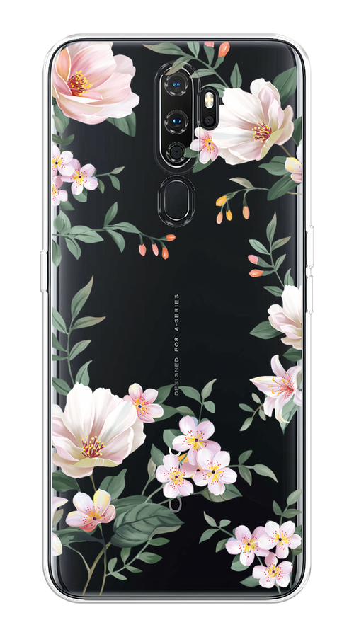 

Чехол на Oppo A5/A9 2020 "Beautiful white flowers", Бежевый;зеленый, 251950-1