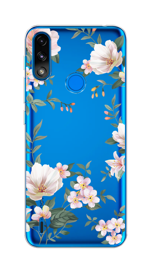 

Чехол на Lenovo K13/Motorola Moto E7 Power "Beautiful white flowers", Бежевый;зеленый, 242450-1