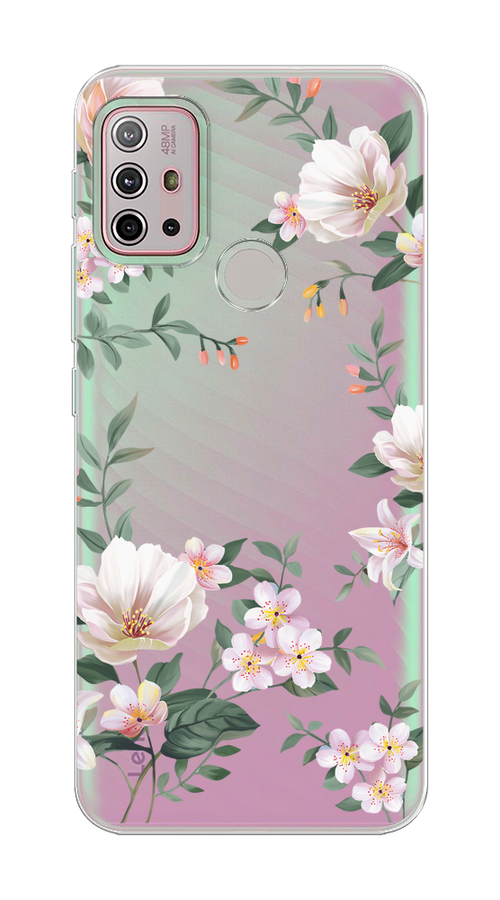 

Чехол на Lenovo K13 Note/Motorola Moto G10/G20/G30 "Beautiful white flowers", Бежевый;зеленый, 242350-1
