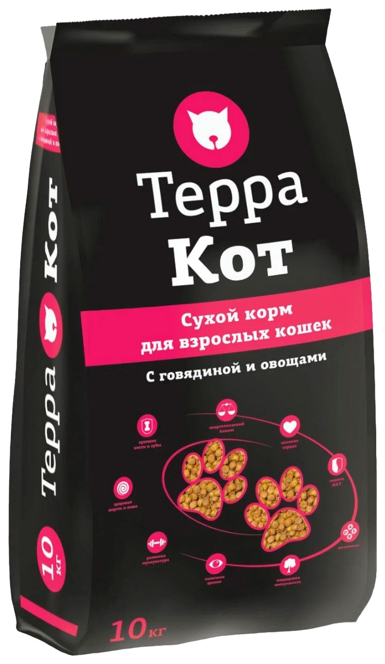 фото Сухой корм для кошек терра кот с говядиной и овощами, 2 шт по 10 кг