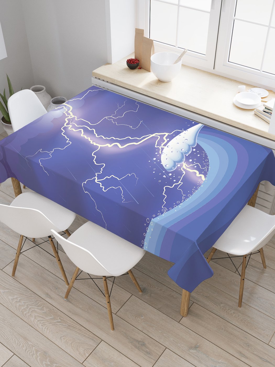

Скатерть прямоугольная JoyArty "Удар молнии в волну" из оксфорда, 120x145 см, Синий, Удар молнии в волну