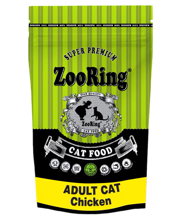 фото Сухой корм для взрослых кошек zooring adult cat цыпленок, 5 шт по 1,5 кг