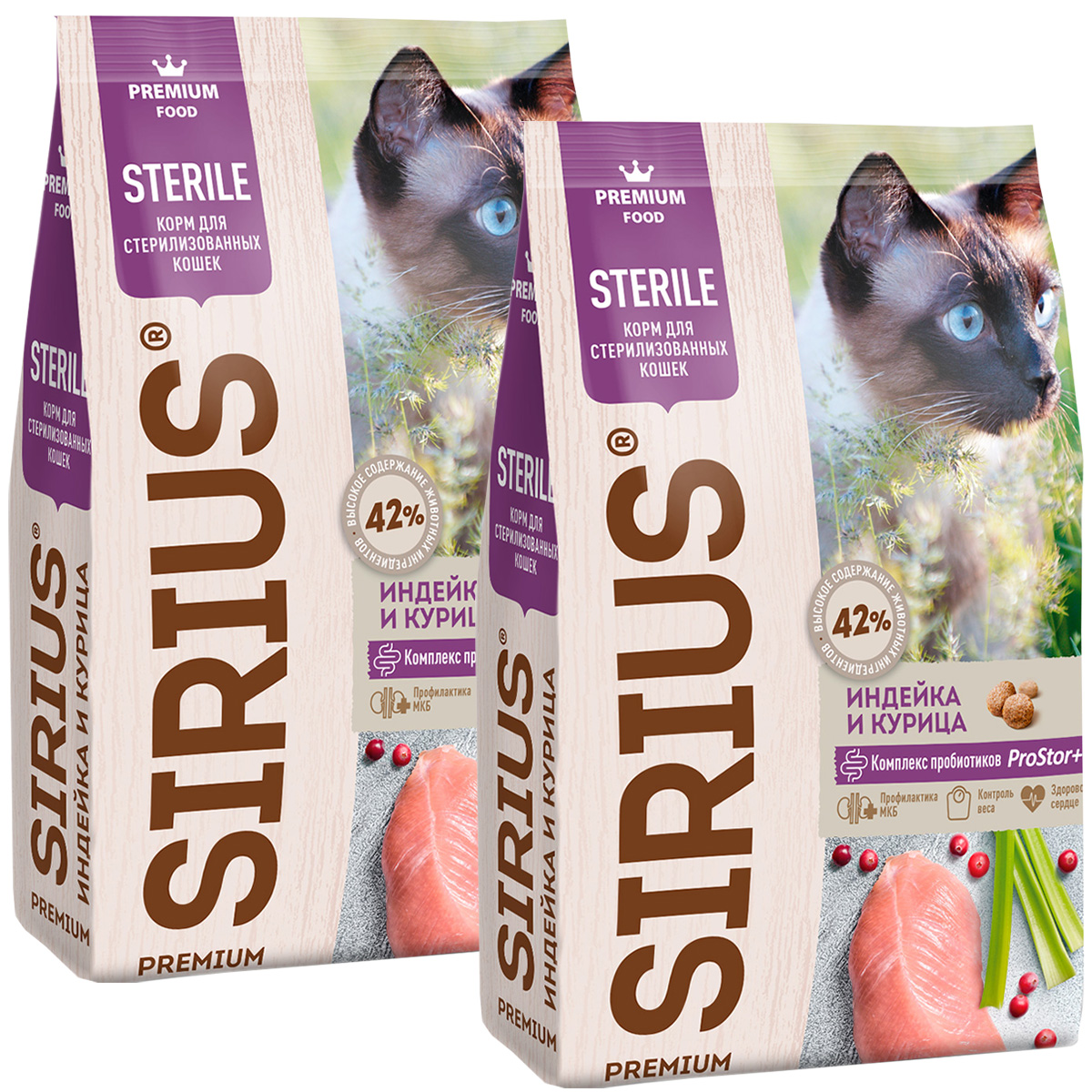 

SIRIUS SIRIUS для взрослых кастрированных котов и стерилизованных кошек с индейкой и куриц