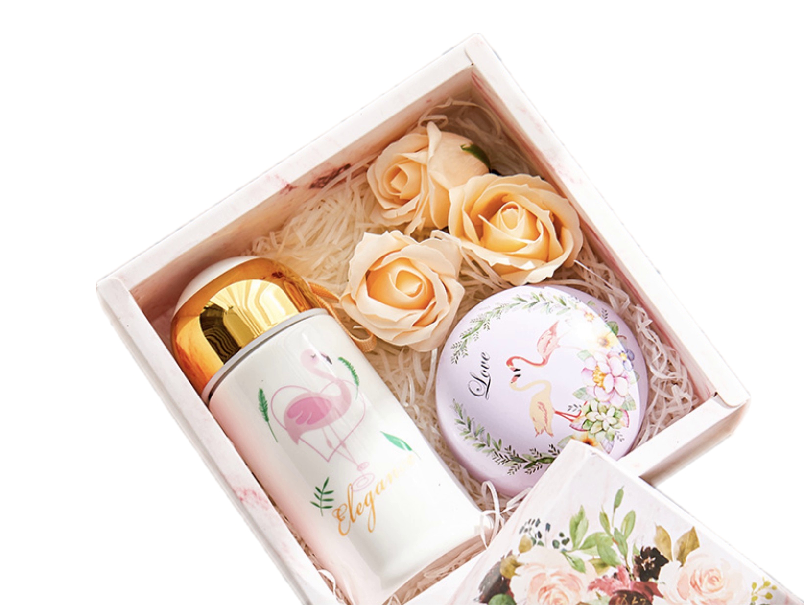 Подарочн женск набор MyPads K-FFH-2 керамическ термос чашка Фламинго розов чай мыльн розы